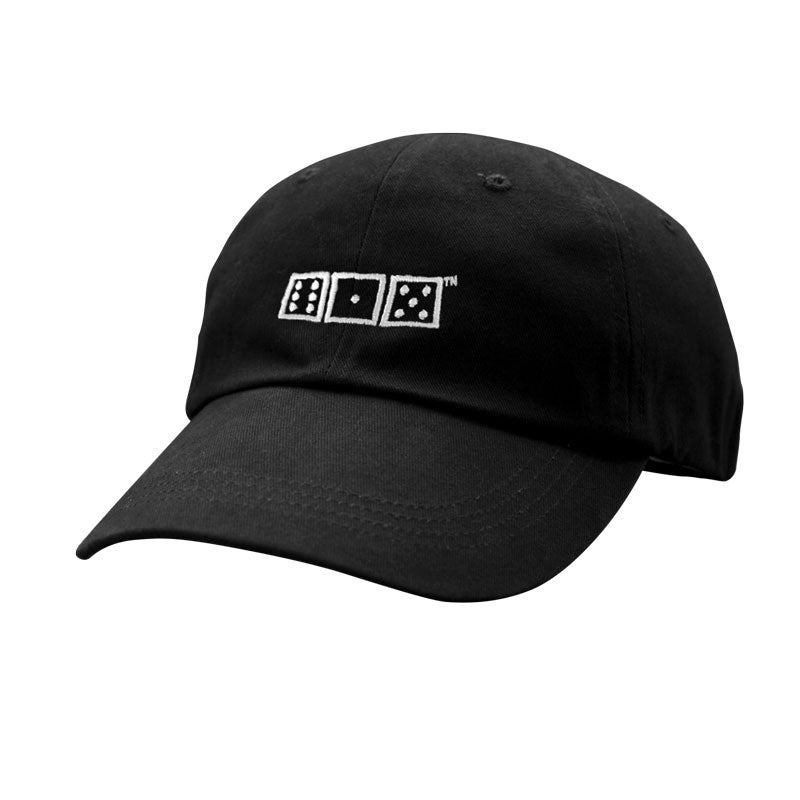 Black baseball cap with white embroidered game dice. The die show six, one, five. 615 is the area code for Nashville, Tennessee.