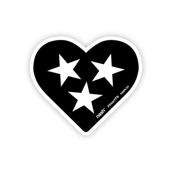 Black heart shaped sticker on white background. Black heart with white outline and three white hearts. Tennessee is known as the Tri-star state for it's three grand divisions: East, Middle and West.  