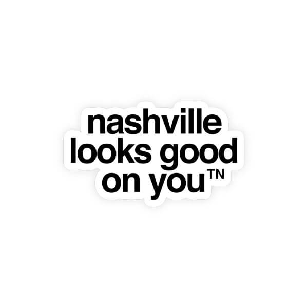 White magnet with black text on a white background. Nashville looks good on youᵀᴺ in black letters. Nash is short for Nashville and TN is the abbreviation for Tennessee.